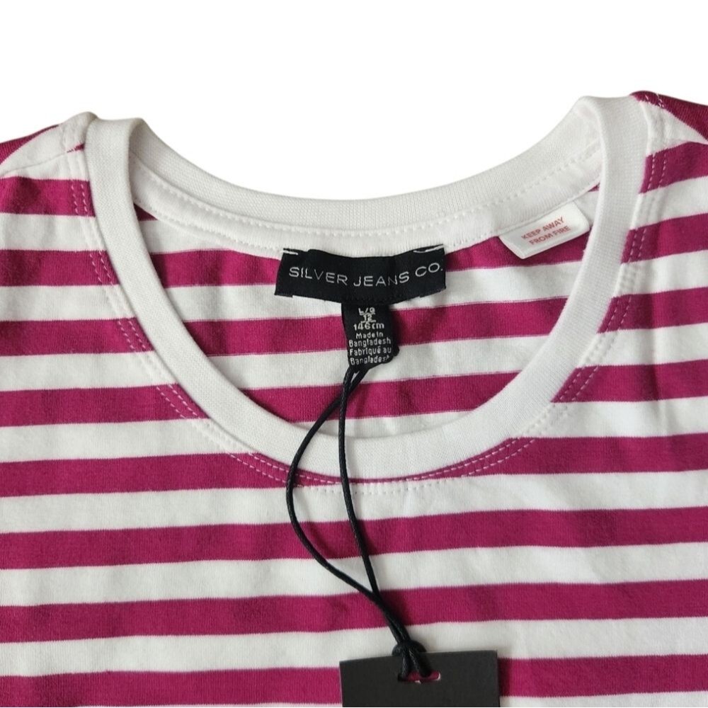 NWT Silver Jeans Co Girls Blouse Strips Pink White Ruffle Sleeve Top Kids Size L - Picture 3 of 10